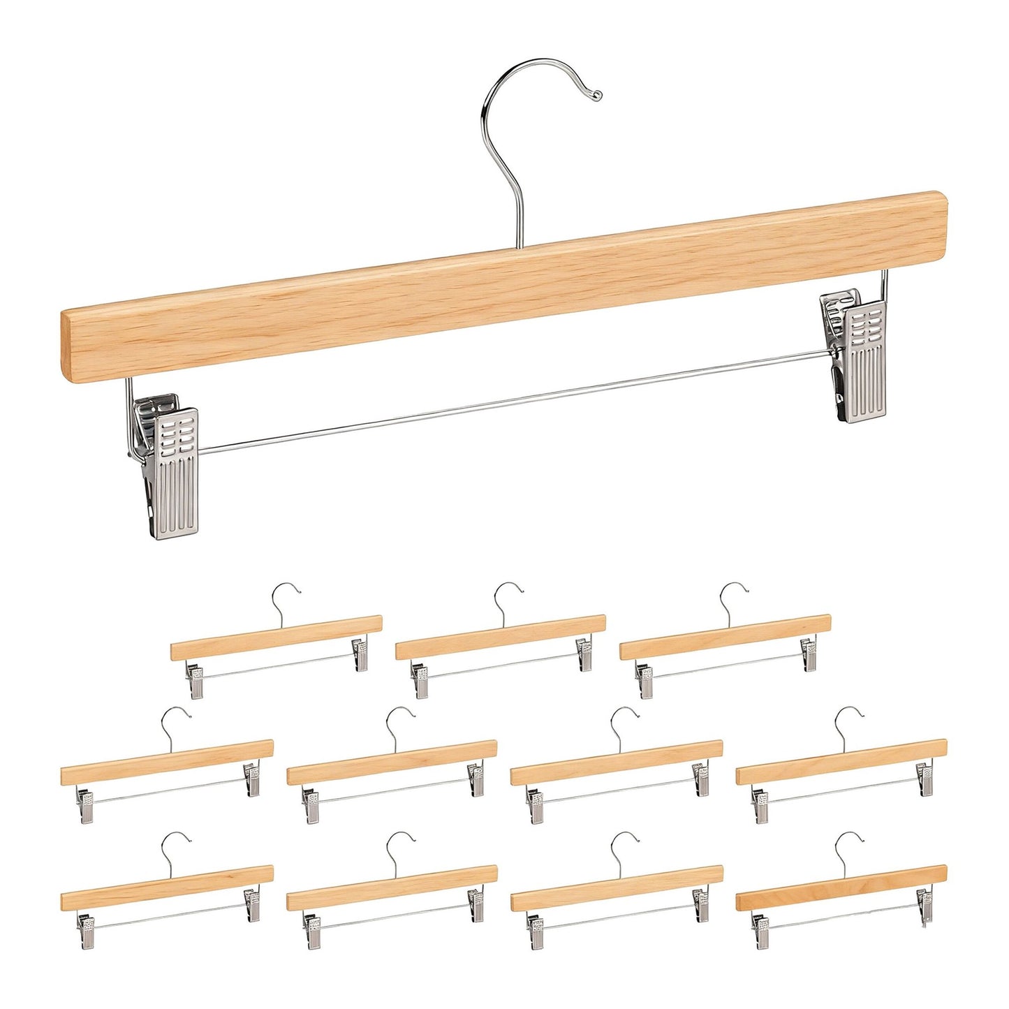 Wooden Pants Hangers with Clips, Set of 12