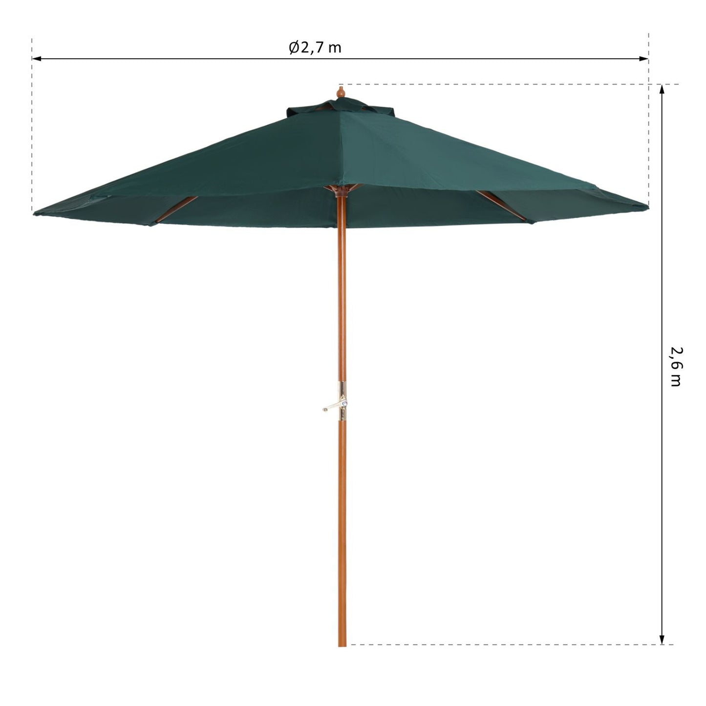 Dark Green Wooden Garden Parasol Parasol, 2.5M