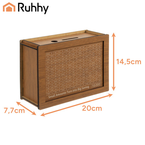 Wooden Piggy Bank with Savings Challenge Cards