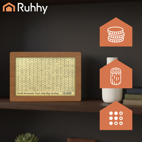 Wooden Piggy Bank with Savings Challenge Cards