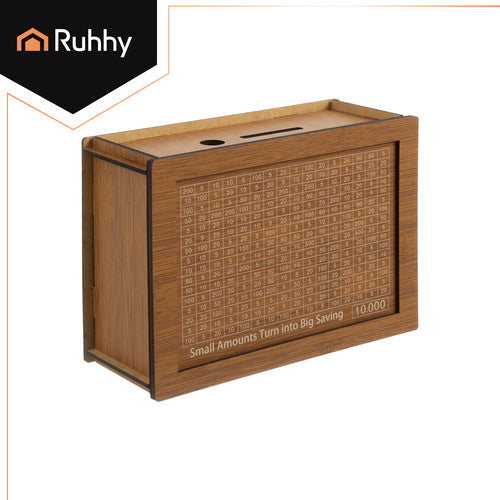 Wooden Piggy Bank with Savings Challenge Cards