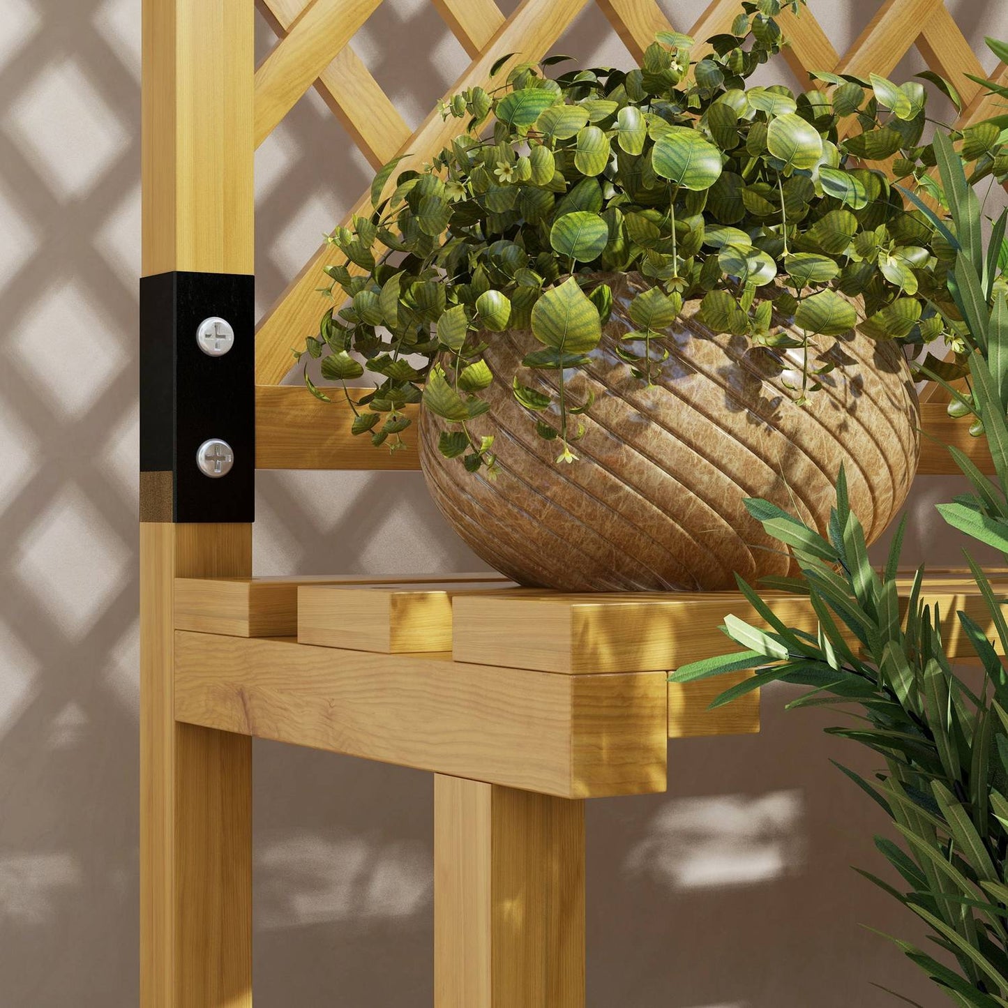 Plant stand in two levels, trellis design for garden, 60x50x166 cm