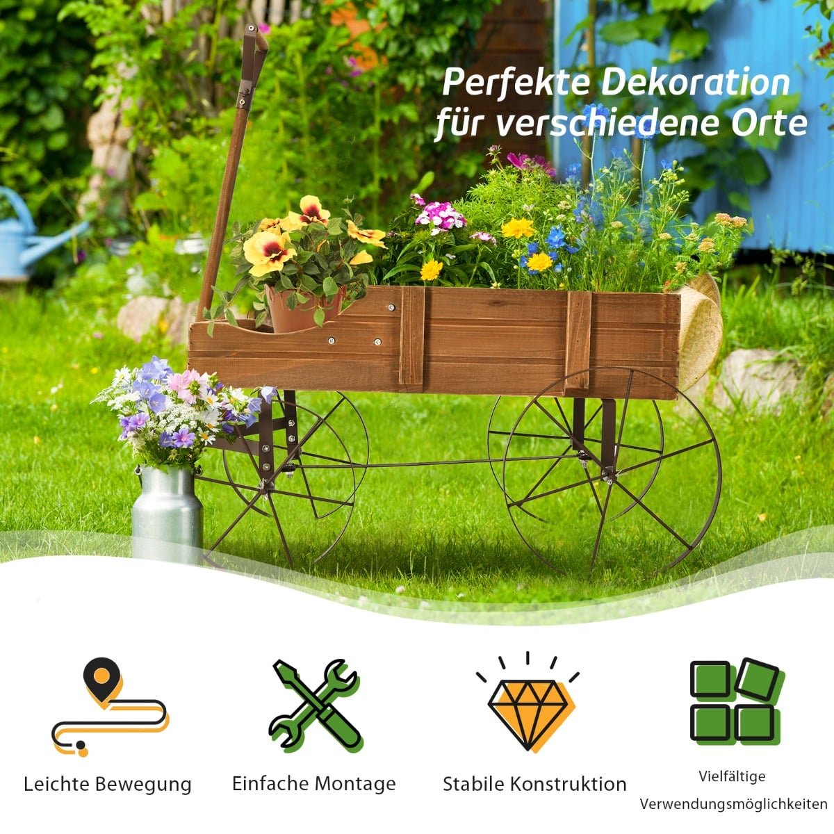 Wooden Plant Stand Wagon with Wheels, 62x34x60 cm, Brown