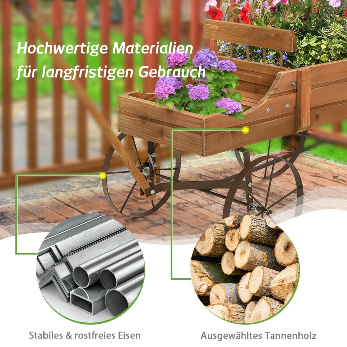 Wooden Plant Stand Wagon with Wheels, 62x34x60 cm, Brown