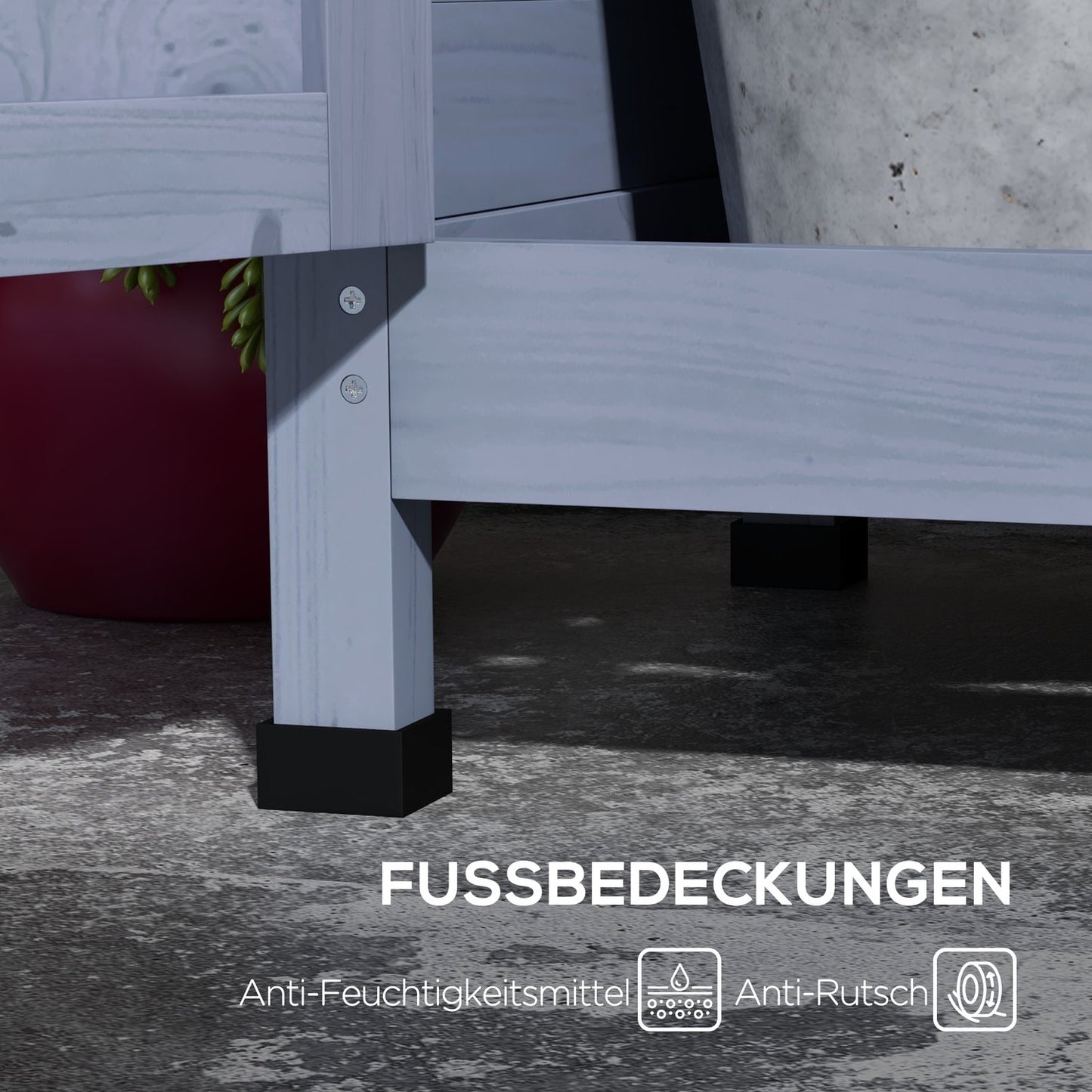 Garden plant table in wood with cabinet and shelves - Grey