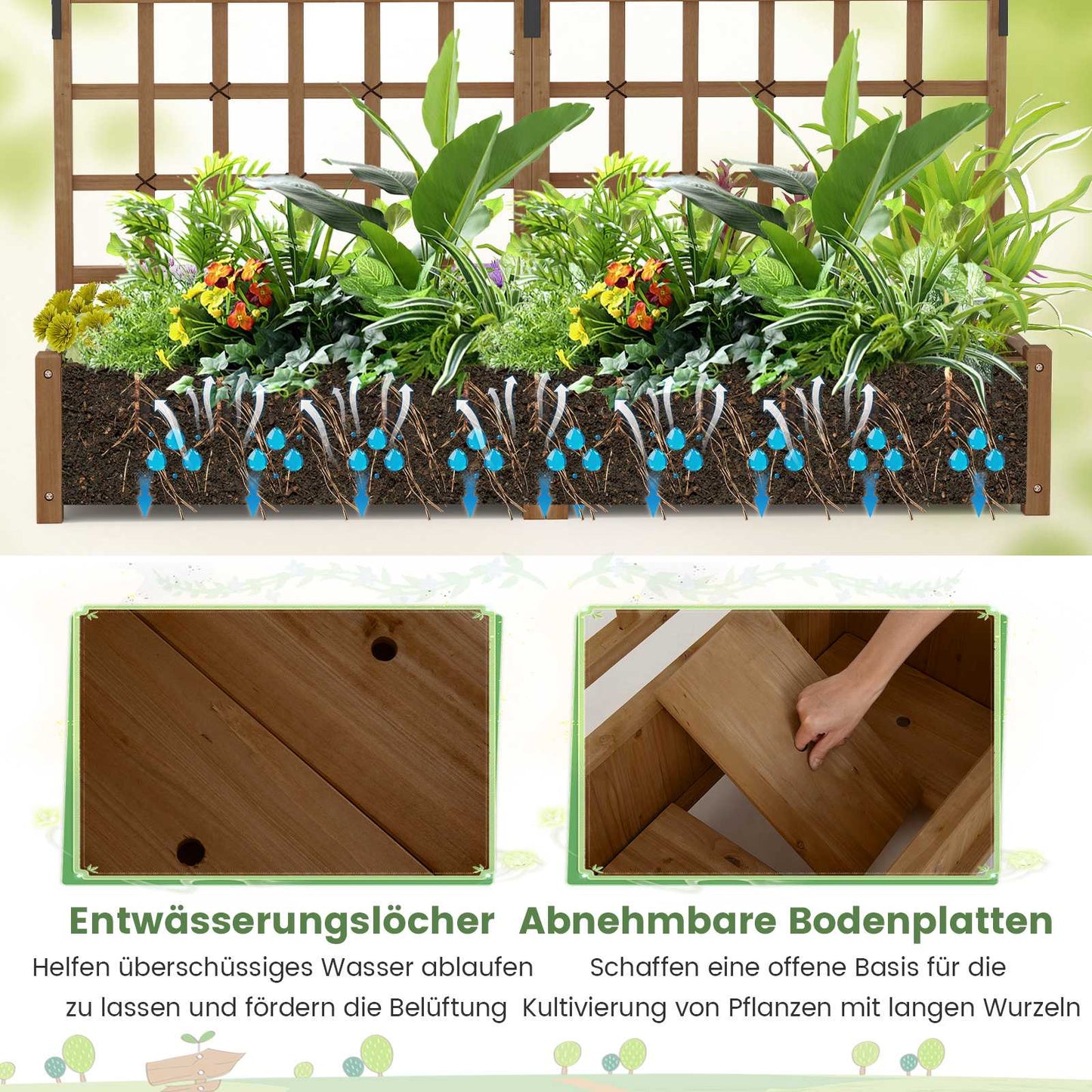 Wooden Planter Box with Trellis & Roof for Climbing Plants
