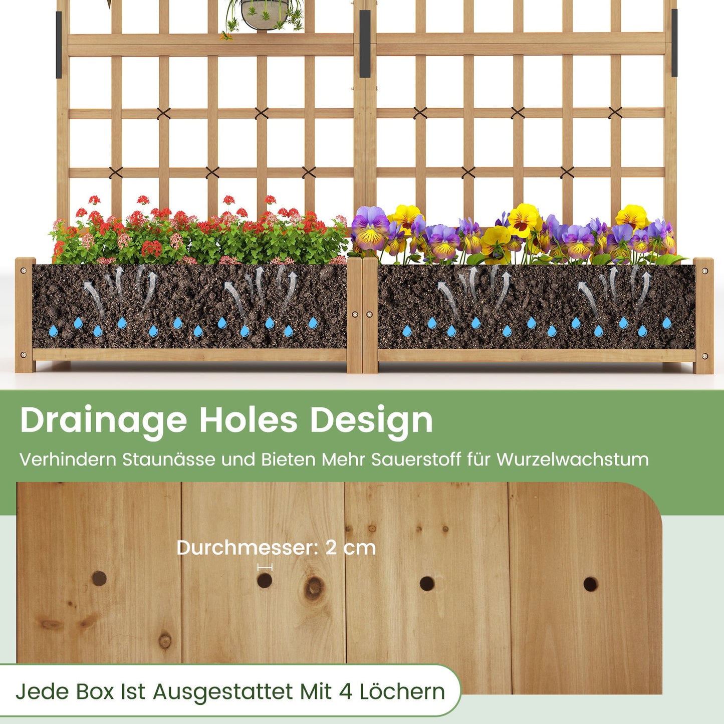 Wooden Planter Box with Trellis & Roof for Climbing Plants