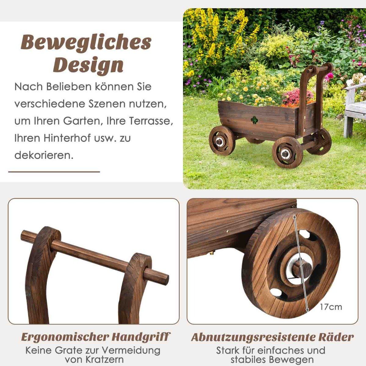 Wooden Planter Cart with Wheels, 68 x 38.5 x 53.5 cm
