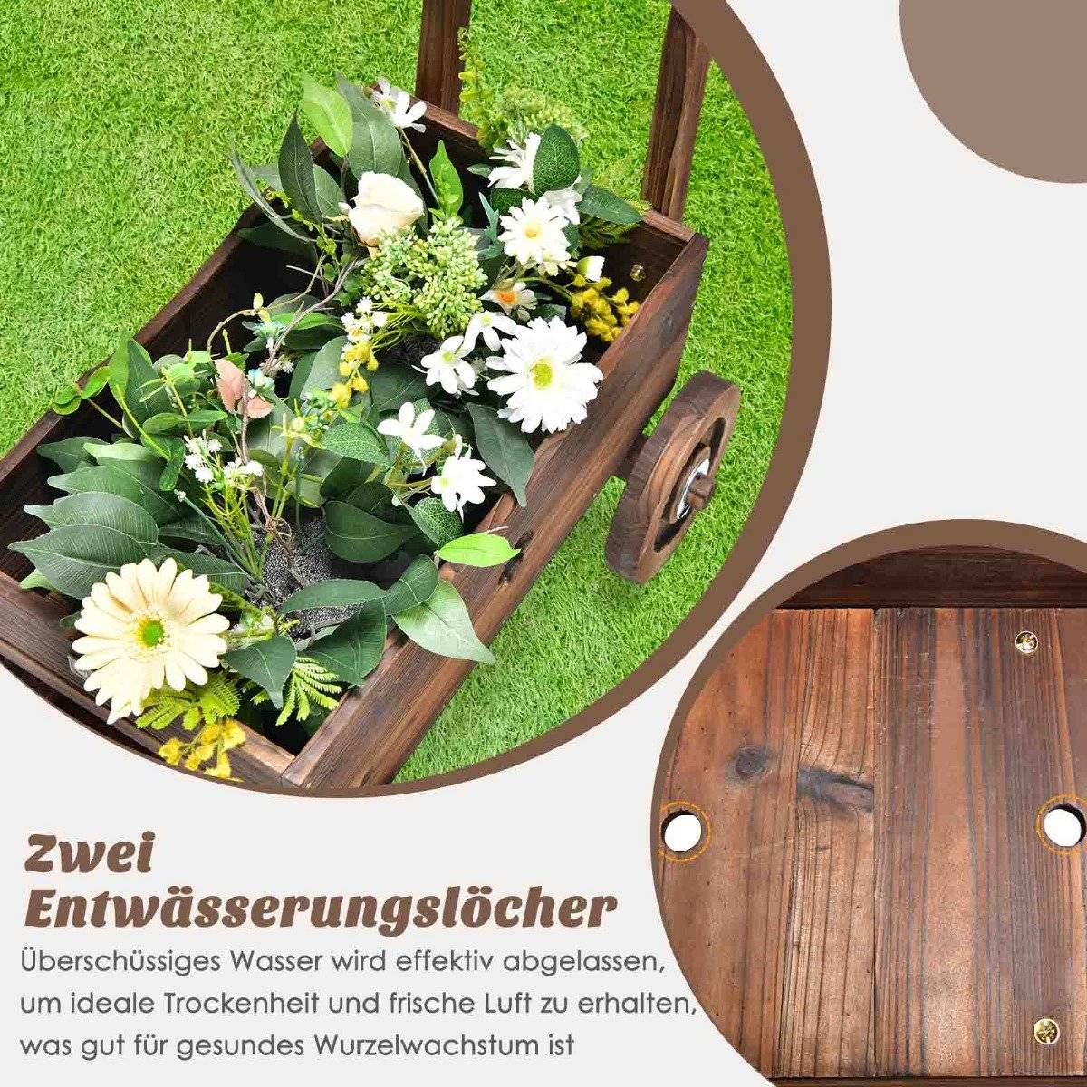 Wooden Planter Cart with Wheels, 68 x 38.5 x 53.5 cm