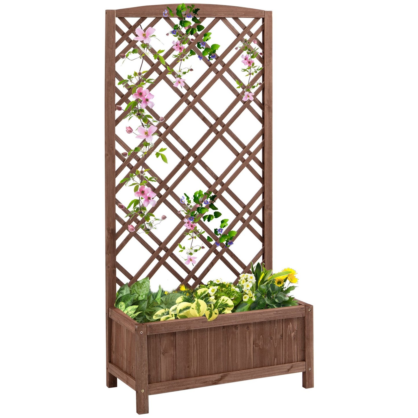 Wooden Planter Flower Stand With Trellis, Yellow, 60x30x123 Cm