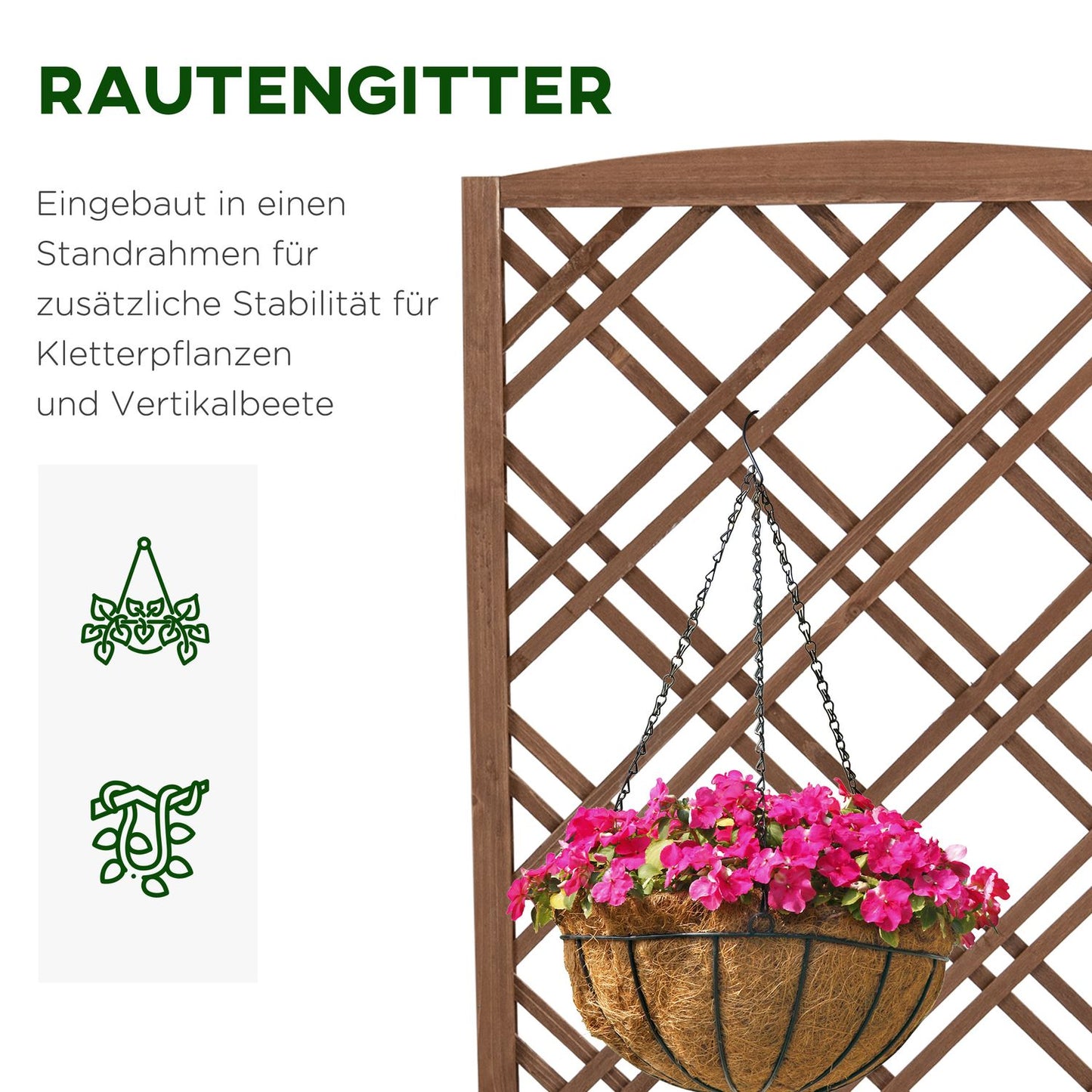 Wooden Planter Flower Stand With Trellis, Yellow, 60x30x123 Cm
