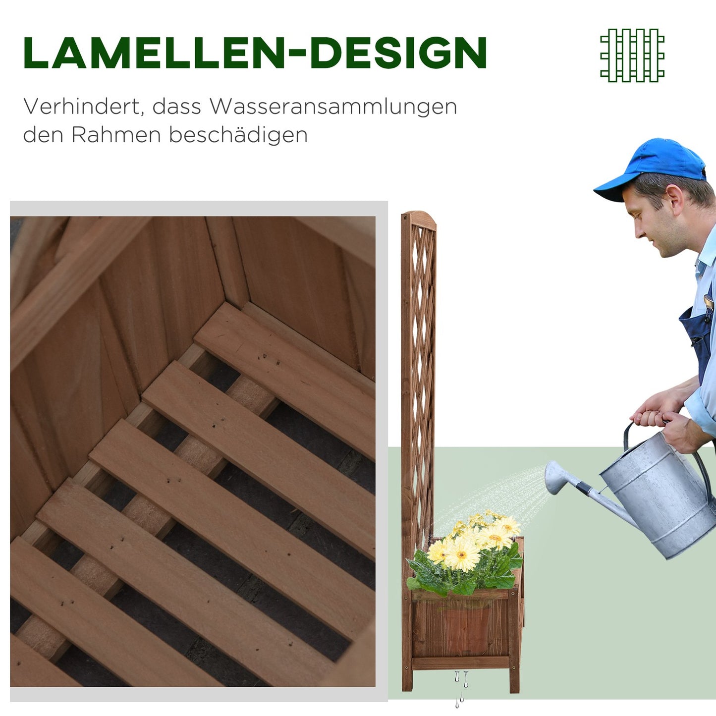Wooden Planter Flower Stand With Trellis, Yellow, 60x30x123 Cm