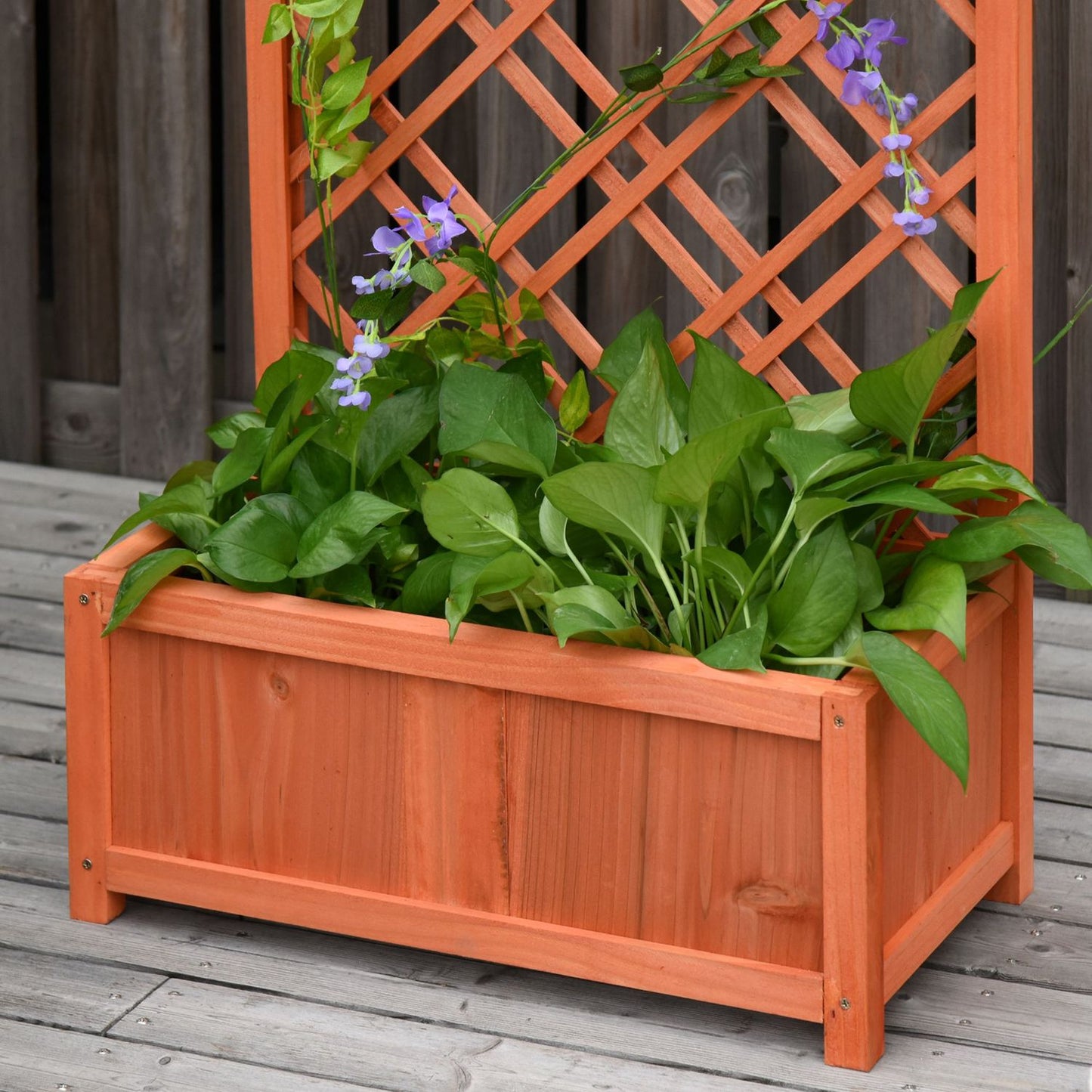 Wooden Planter Flower Stand With Trellis, Yellow, 60x30x123 Cm