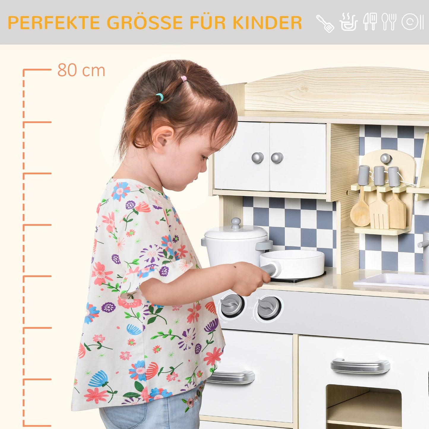 Children's wooden play kitchen with fog, light and music