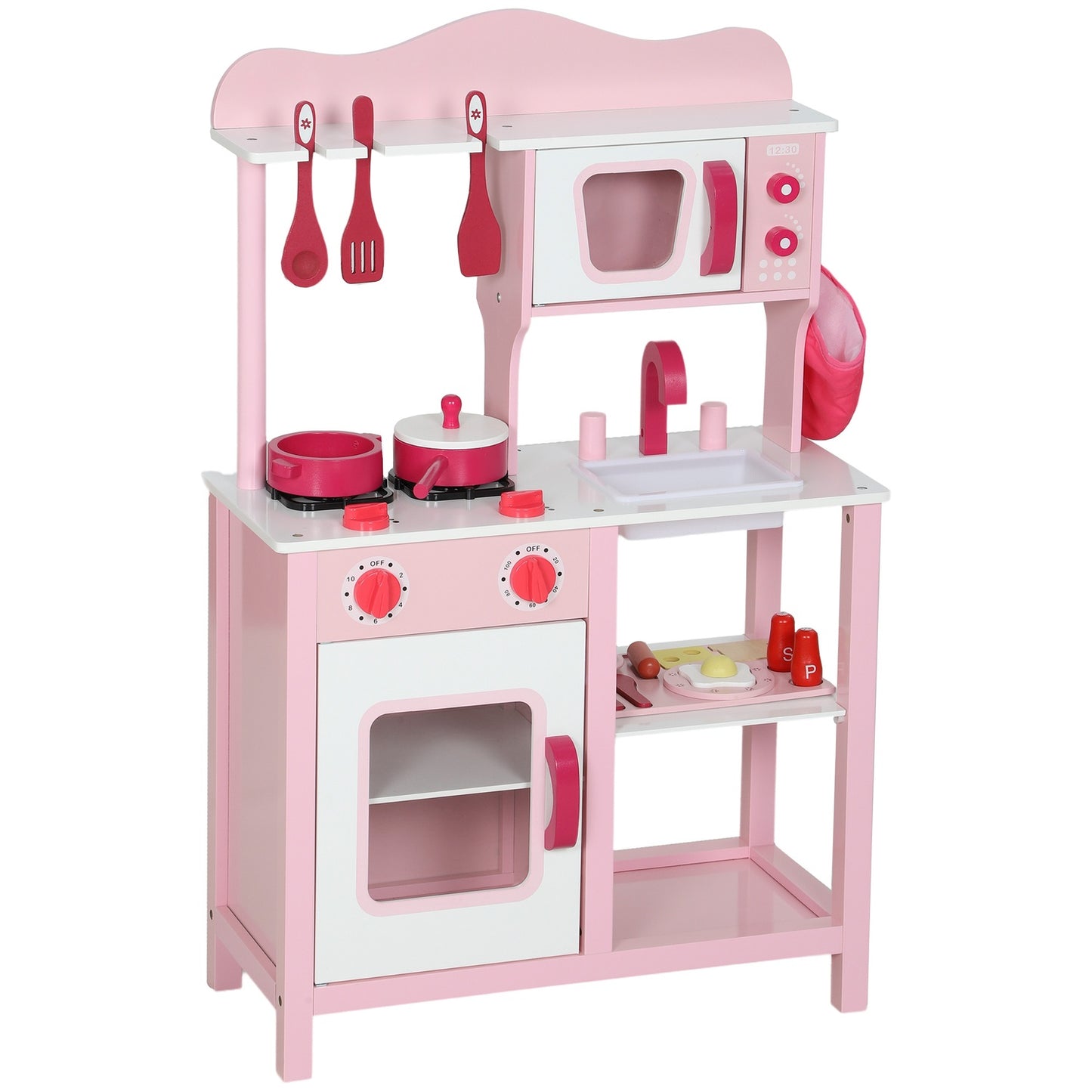Wooden Play Kitchen Set with Accessories – Pink, Compact