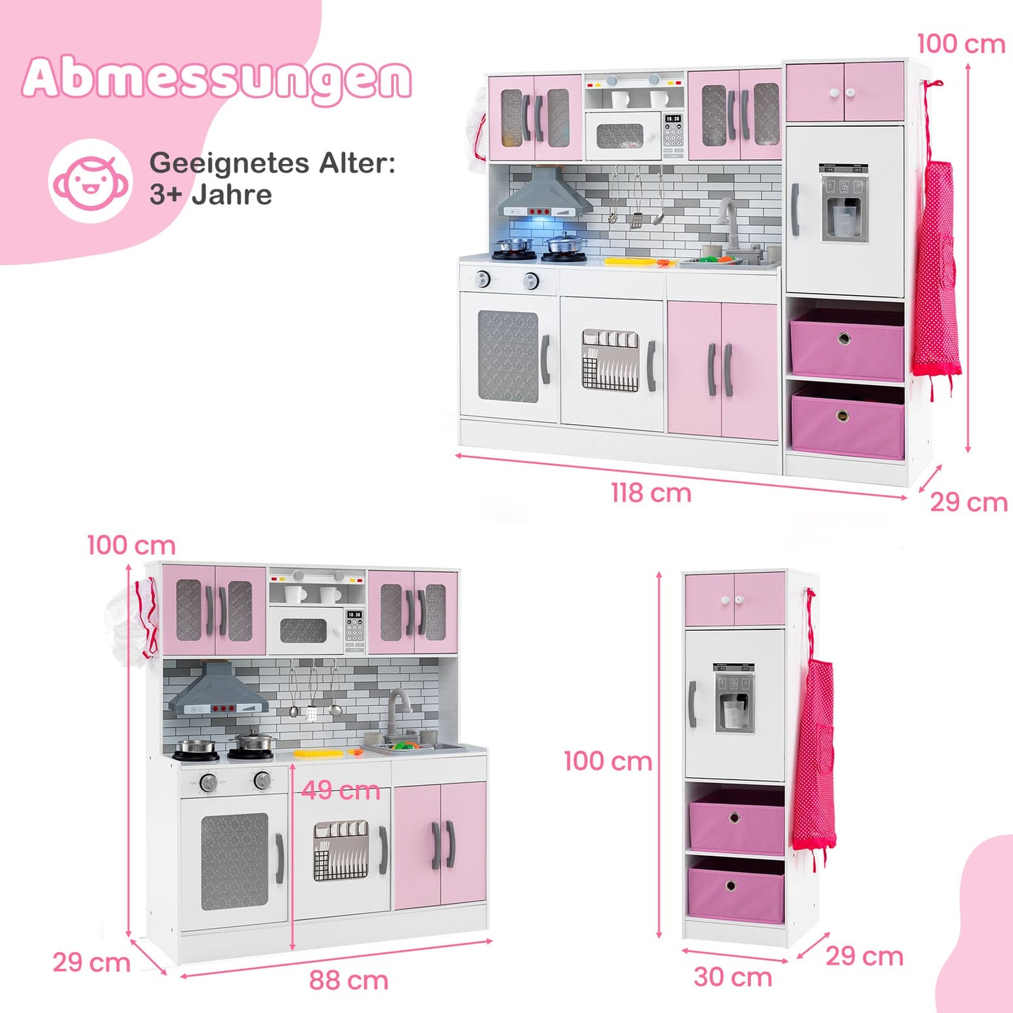 Wooden Play Kitchen Set with Lights & Sound, Pink