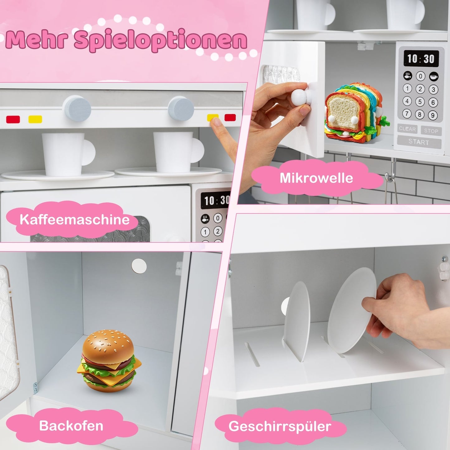 Wooden Play Kitchen Set with Lights & Sound, Pink