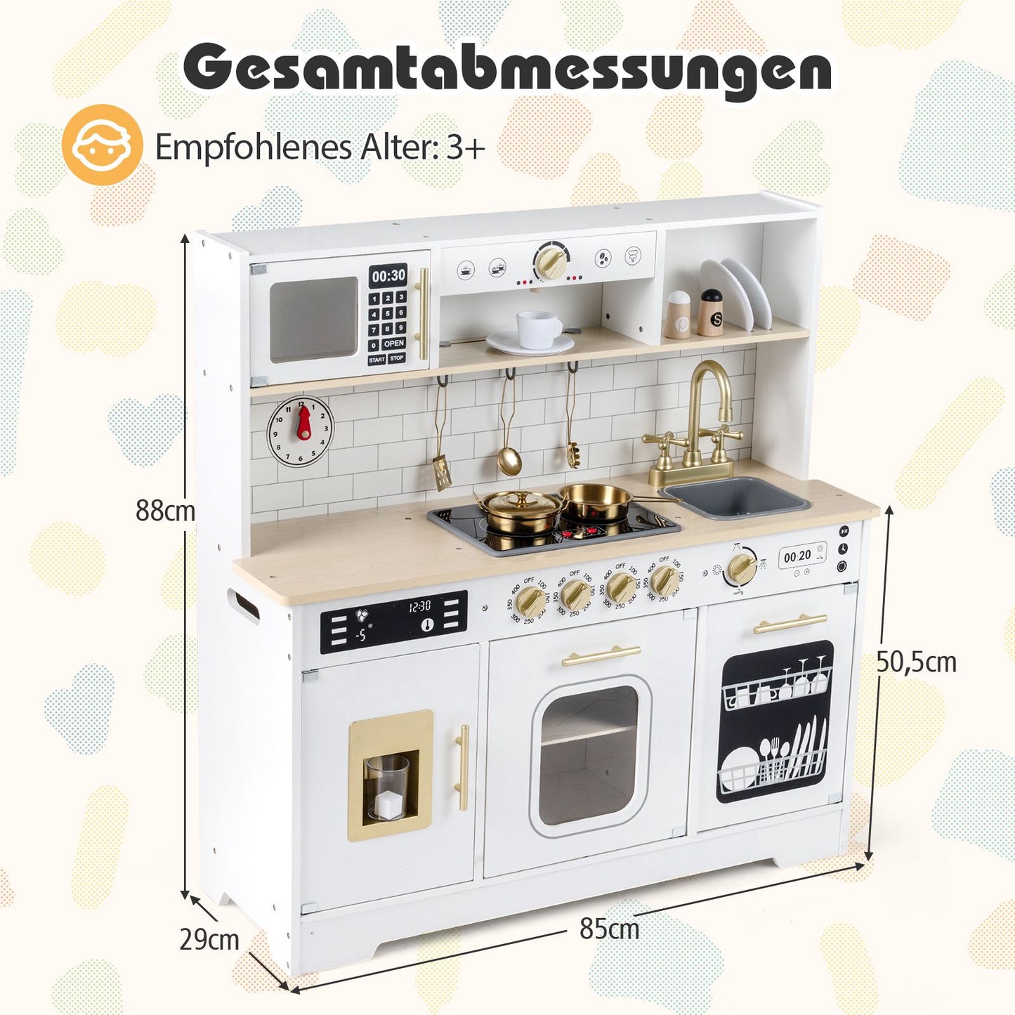 Wooden Play Kitchen with Light & Sound, Includes 14 Accessories