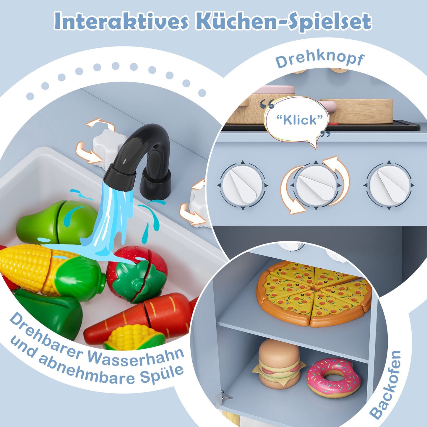 Wooden Play Kitchen with Lights, Sounds, Oven & Sink