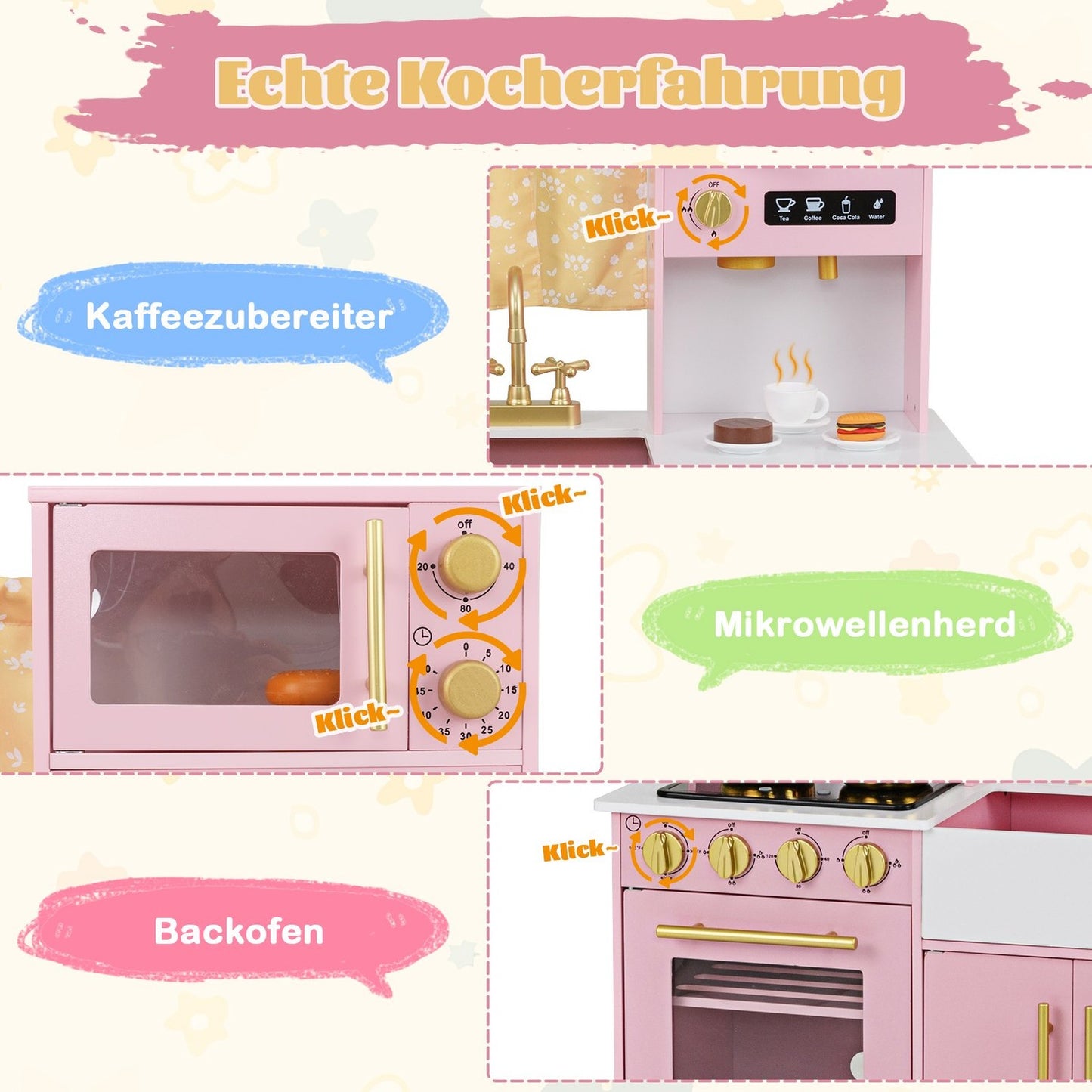 Wooden Play Kitchen with Sink & Accessories for Kids