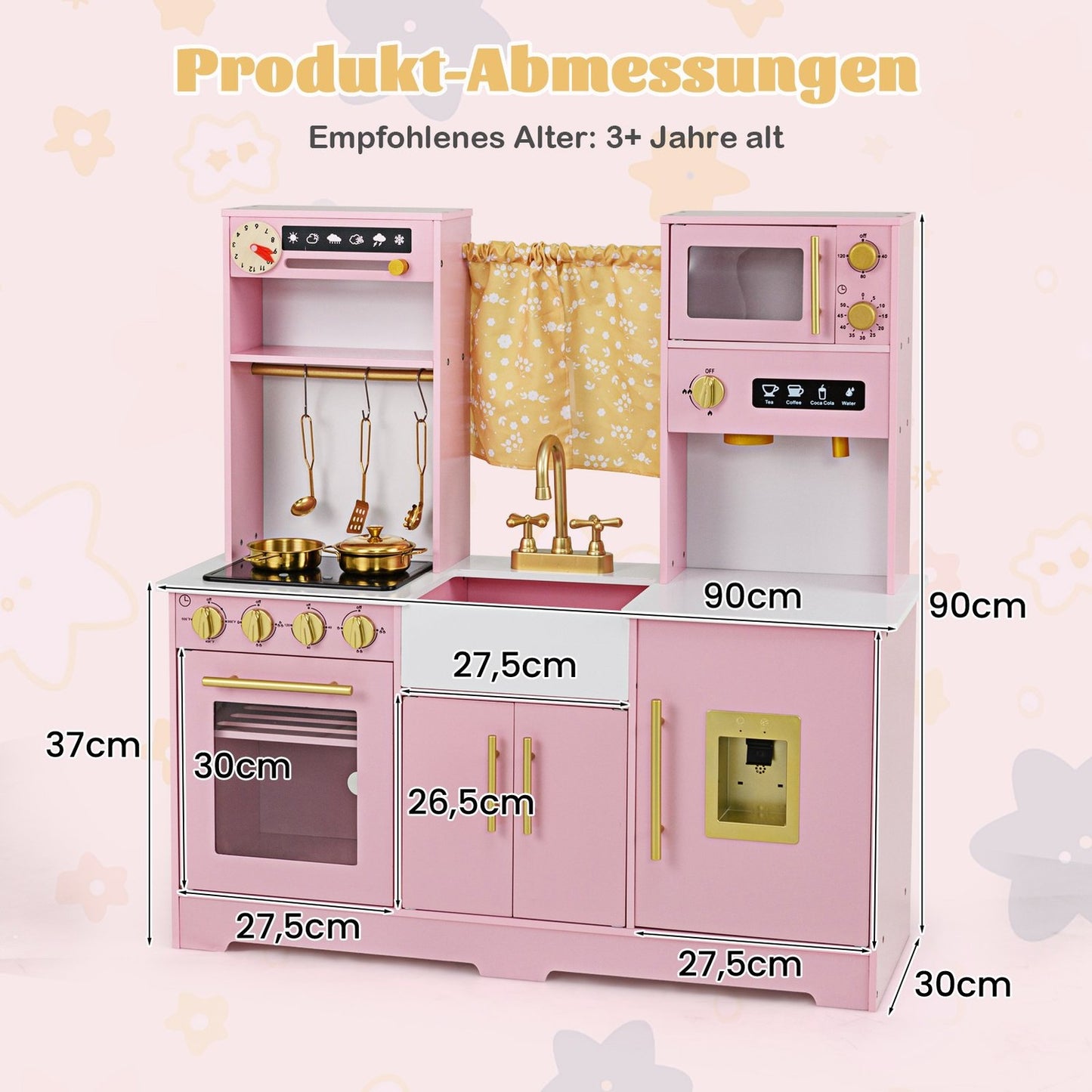 Wooden Play Kitchen with Sink & Accessories for Kids
