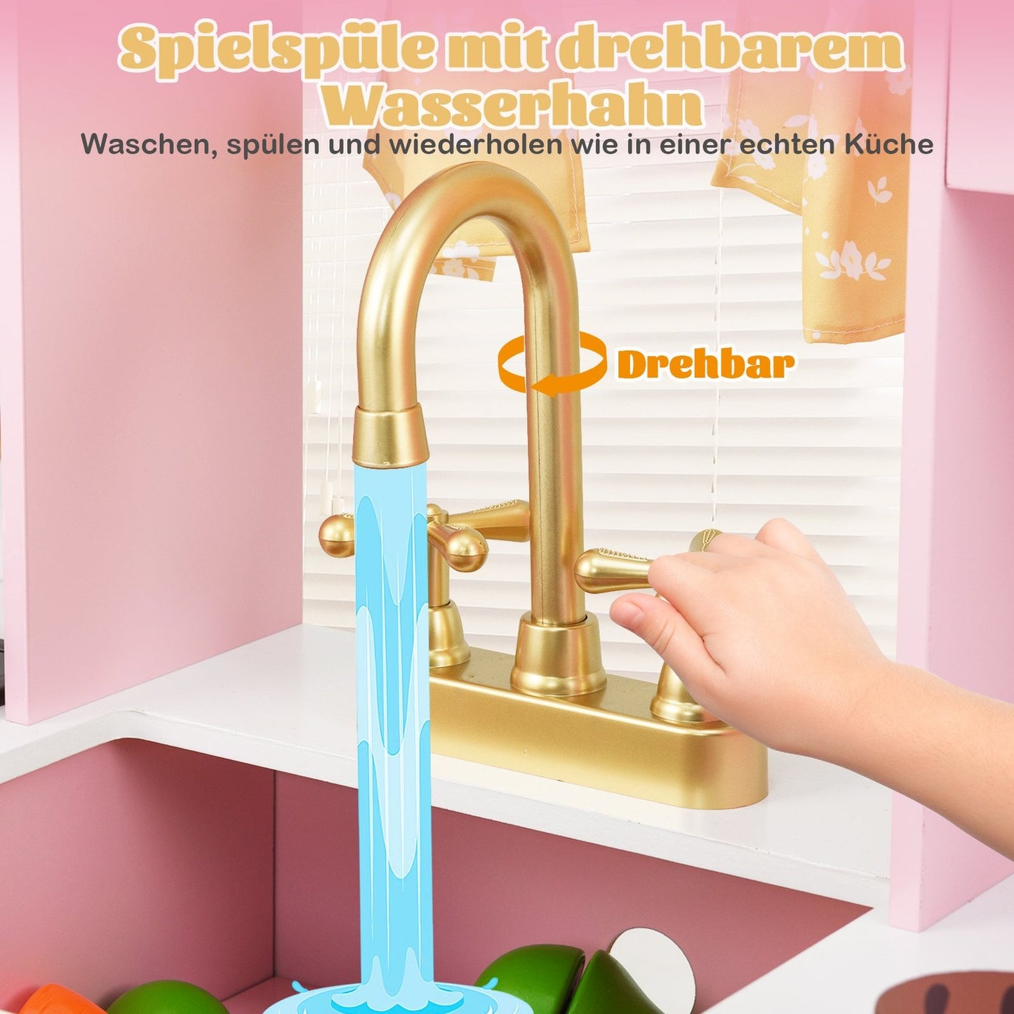 Wooden Play Kitchen with Sink & Accessories for Kids