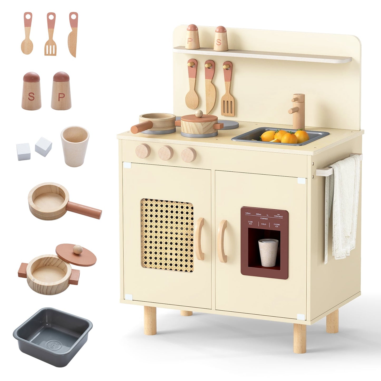 Wooden Play Kitchen with Storage, Light & Sound