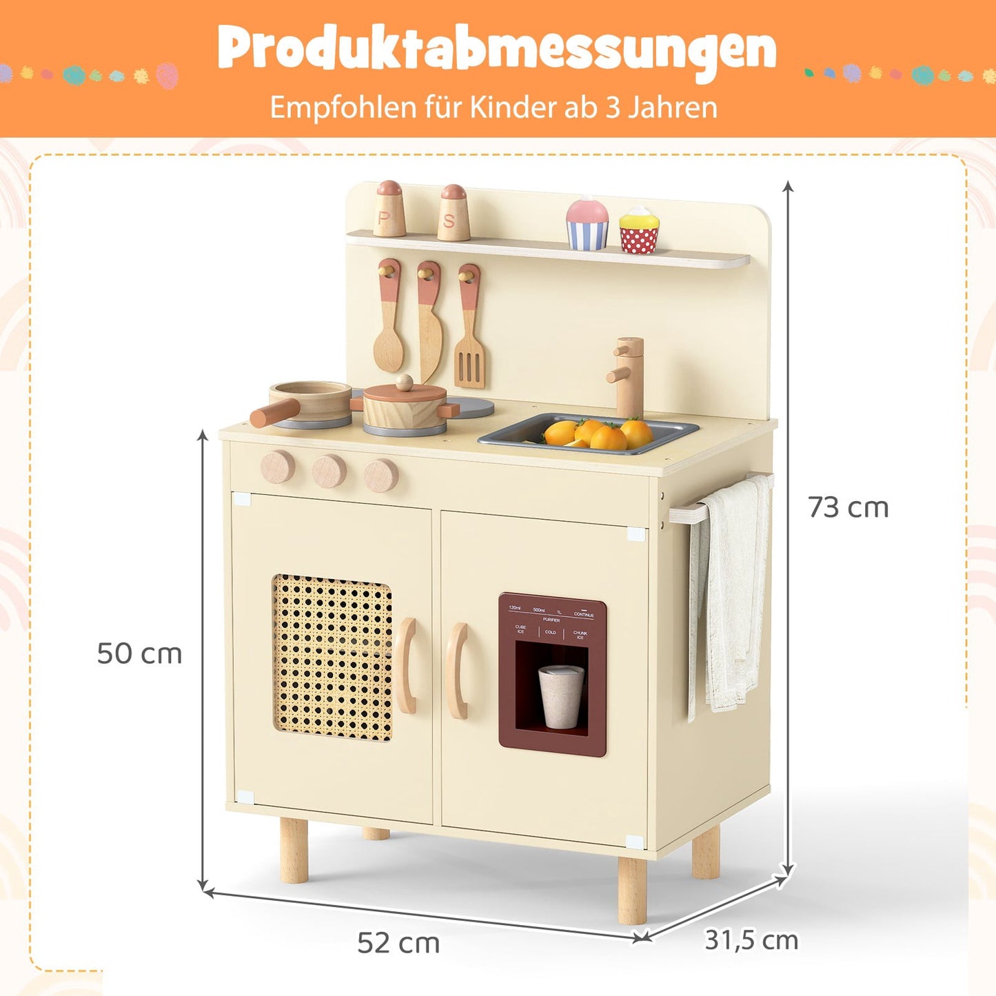Wooden Play Kitchen with Storage, Light & Sound