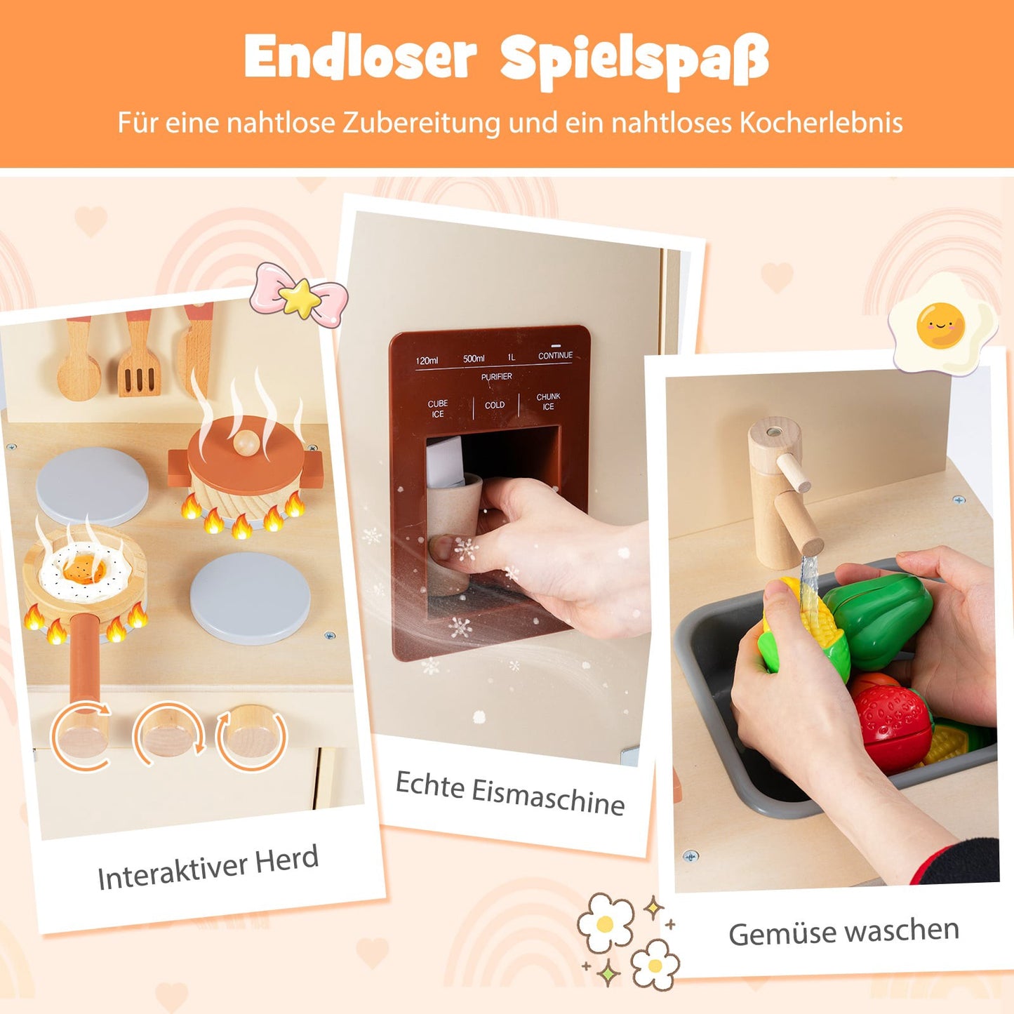 Wooden Play Kitchen with Storage, Light & Sound