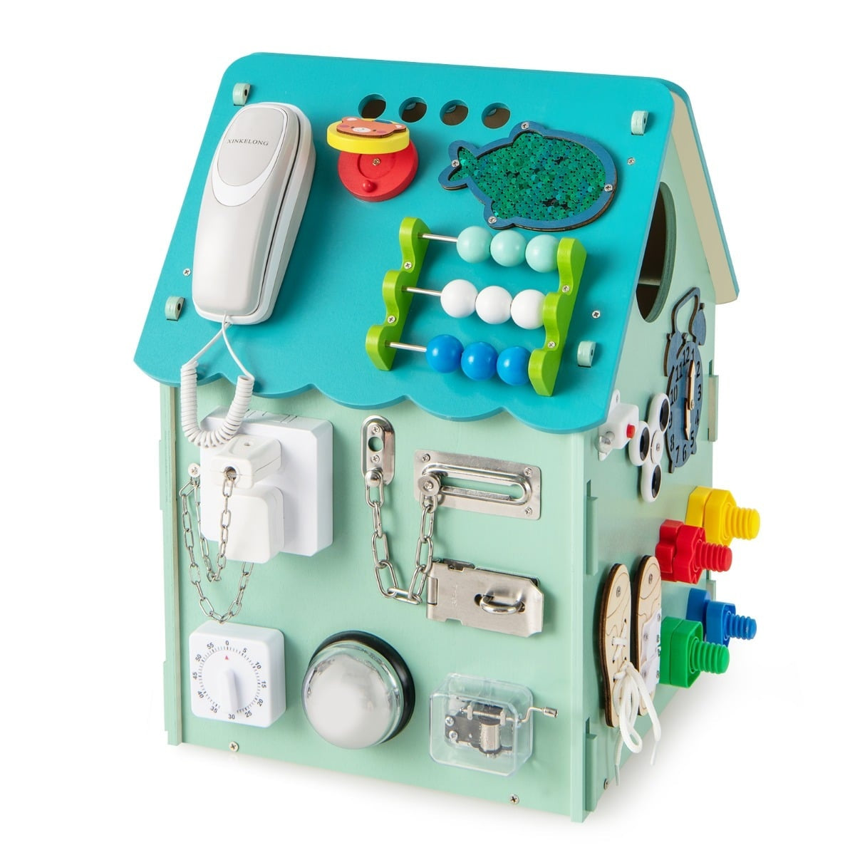Wooden Playhouse with Sensory Games and Storage for Kids