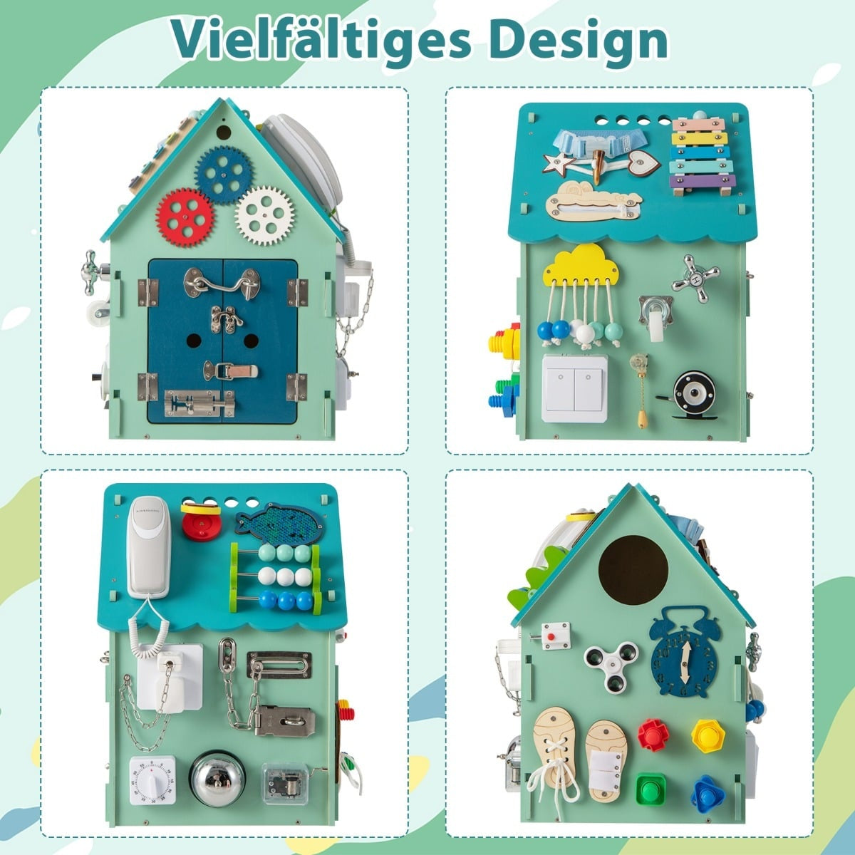 Wooden Playhouse with Sensory Games and Storage for Kids