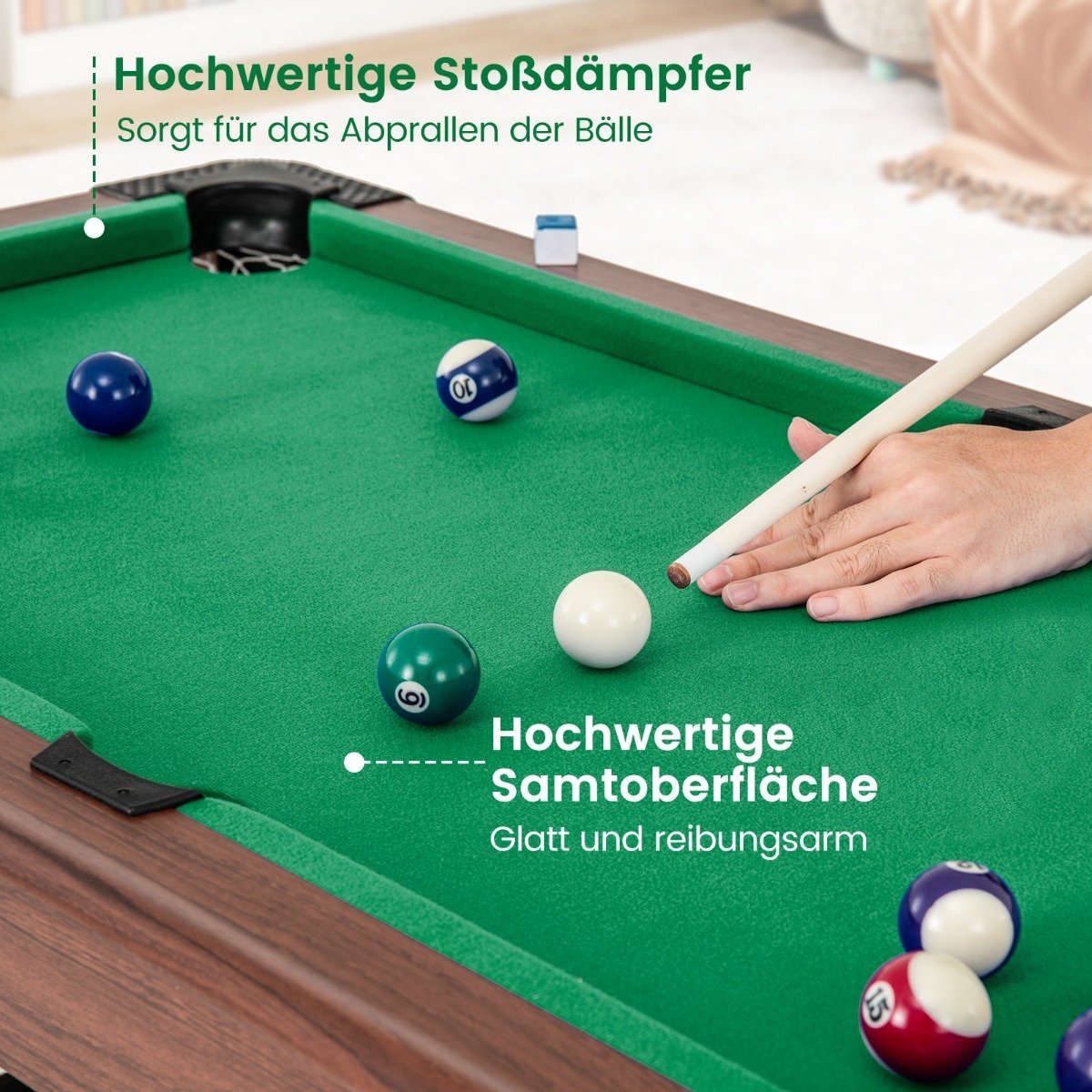 Wooden Pool Table with Accessories, 122 cm – Green Felt
