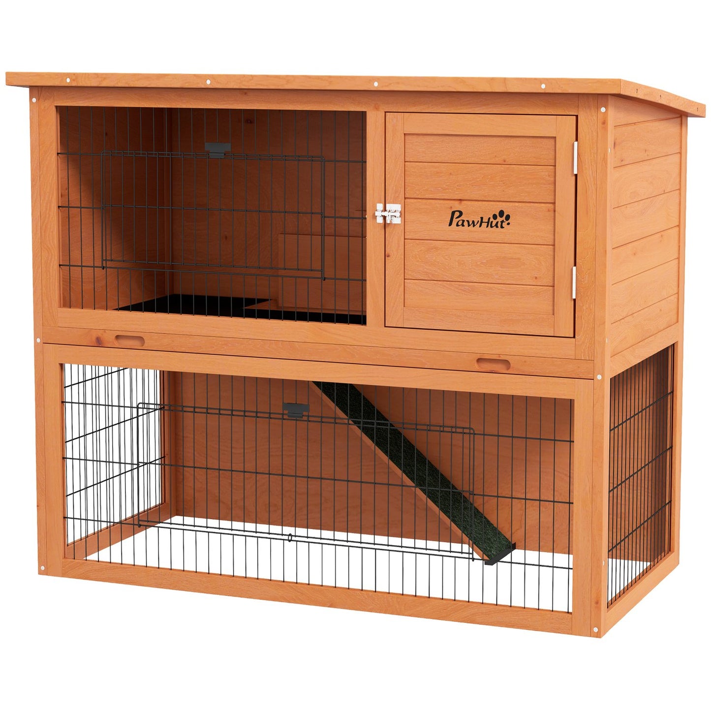 Wooden 2-story rabbit hutch with outdoor roof
