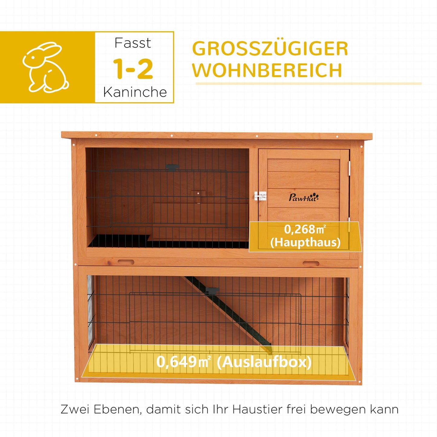 Wooden 2-story rabbit hutch with outdoor roof