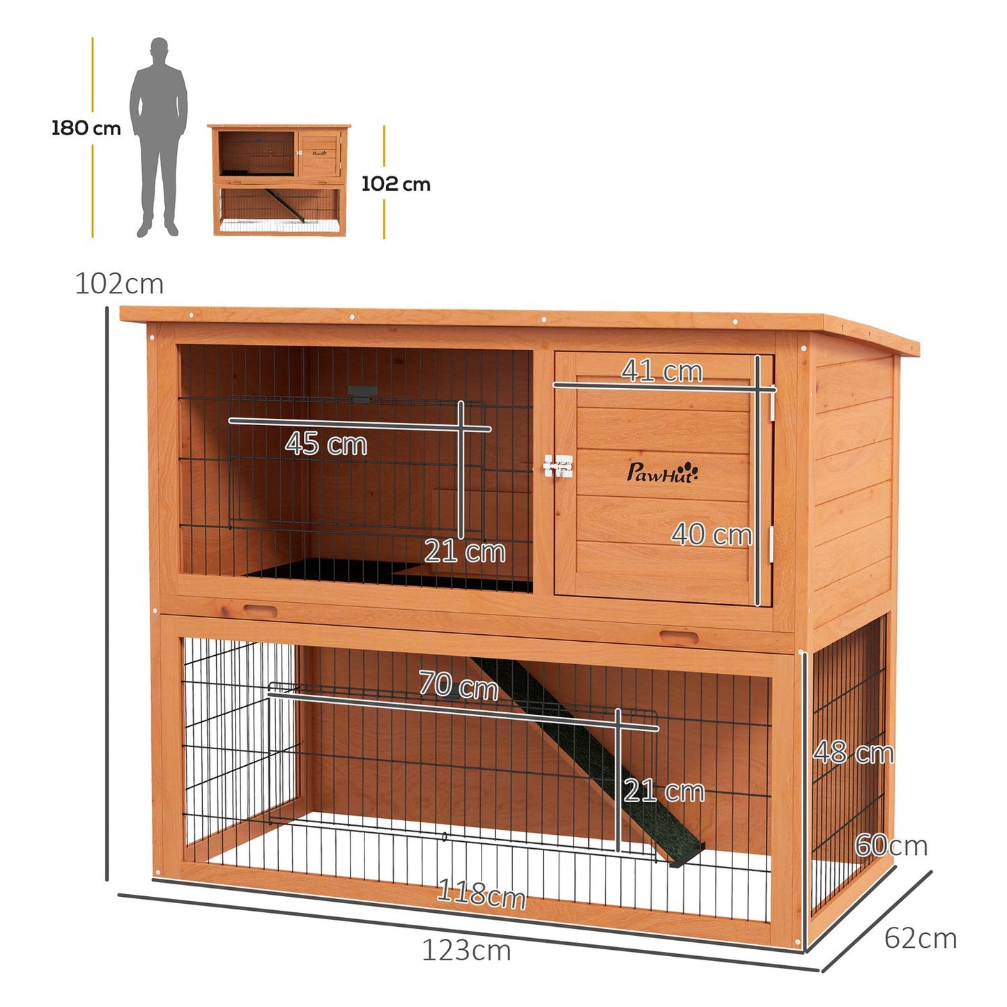 Wooden 2-story rabbit hutch with outdoor roof