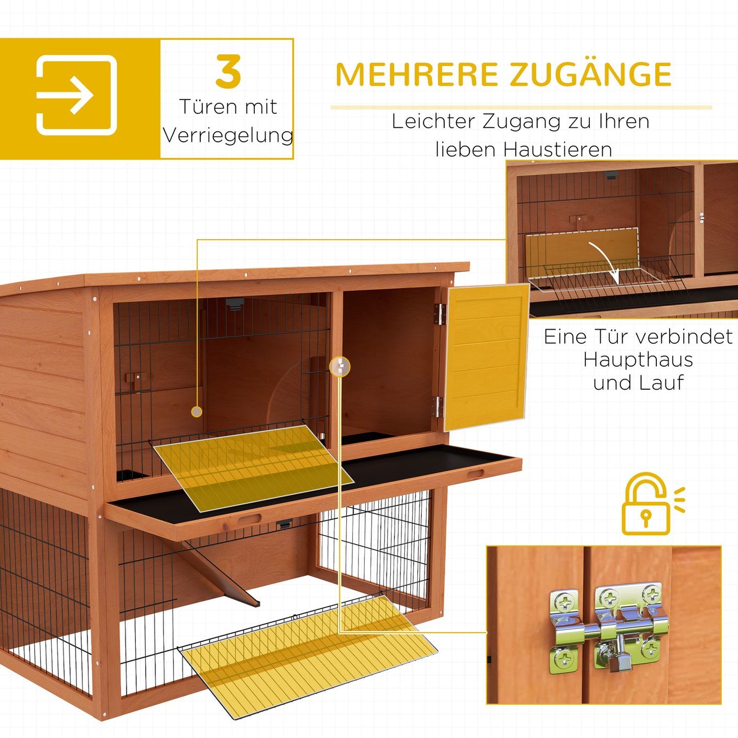 Wooden 2-story rabbit hutch with outdoor roof