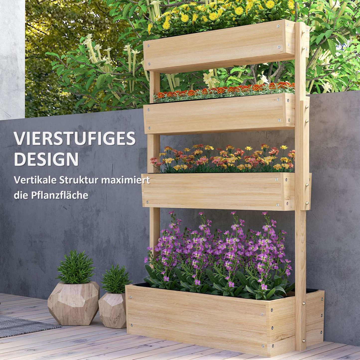 Raised wooden garden bed with drainage, 4 levels, 88x45x140 cm