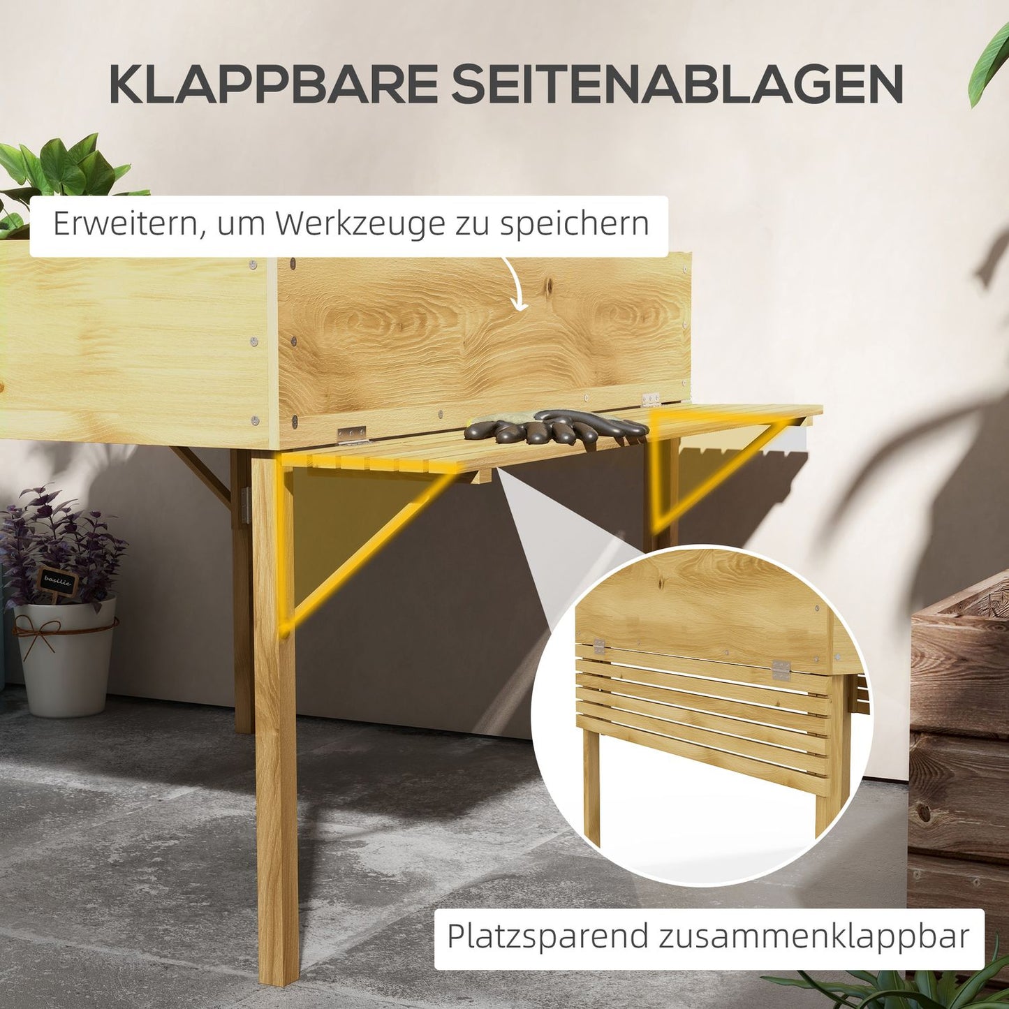 Raised wooden garden bed with 12 dividers and cold frame