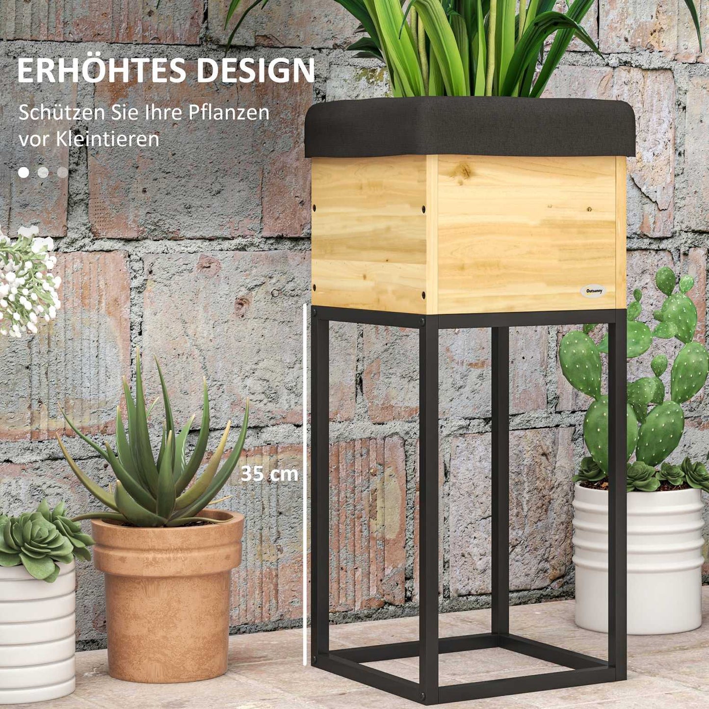 Raised wooden bed with steel legs, 22x22x54cm Garden box