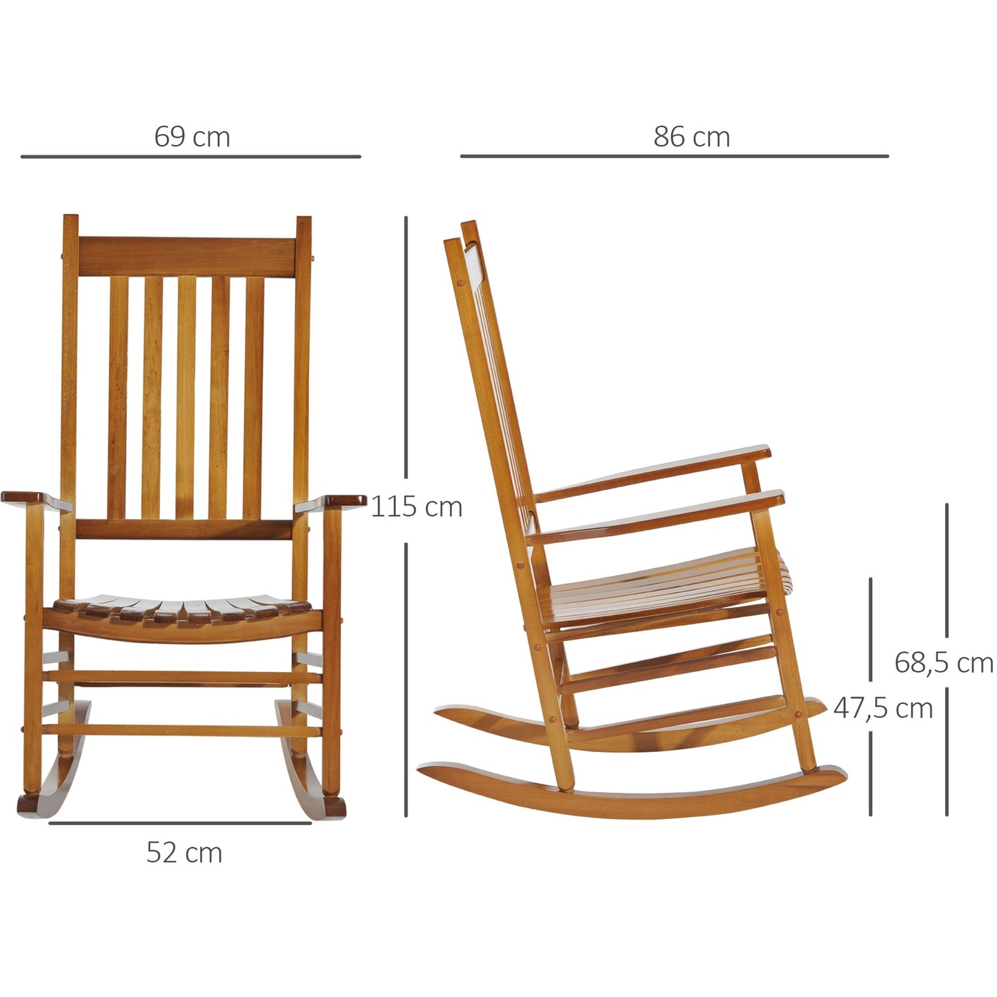 Wooden rocking chair with armrests, 69x86x115 cm