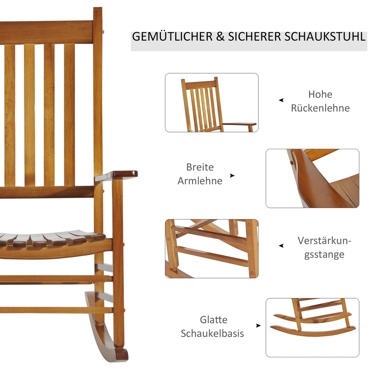 Wooden rocking chair with armrests, 69x86x115 cm