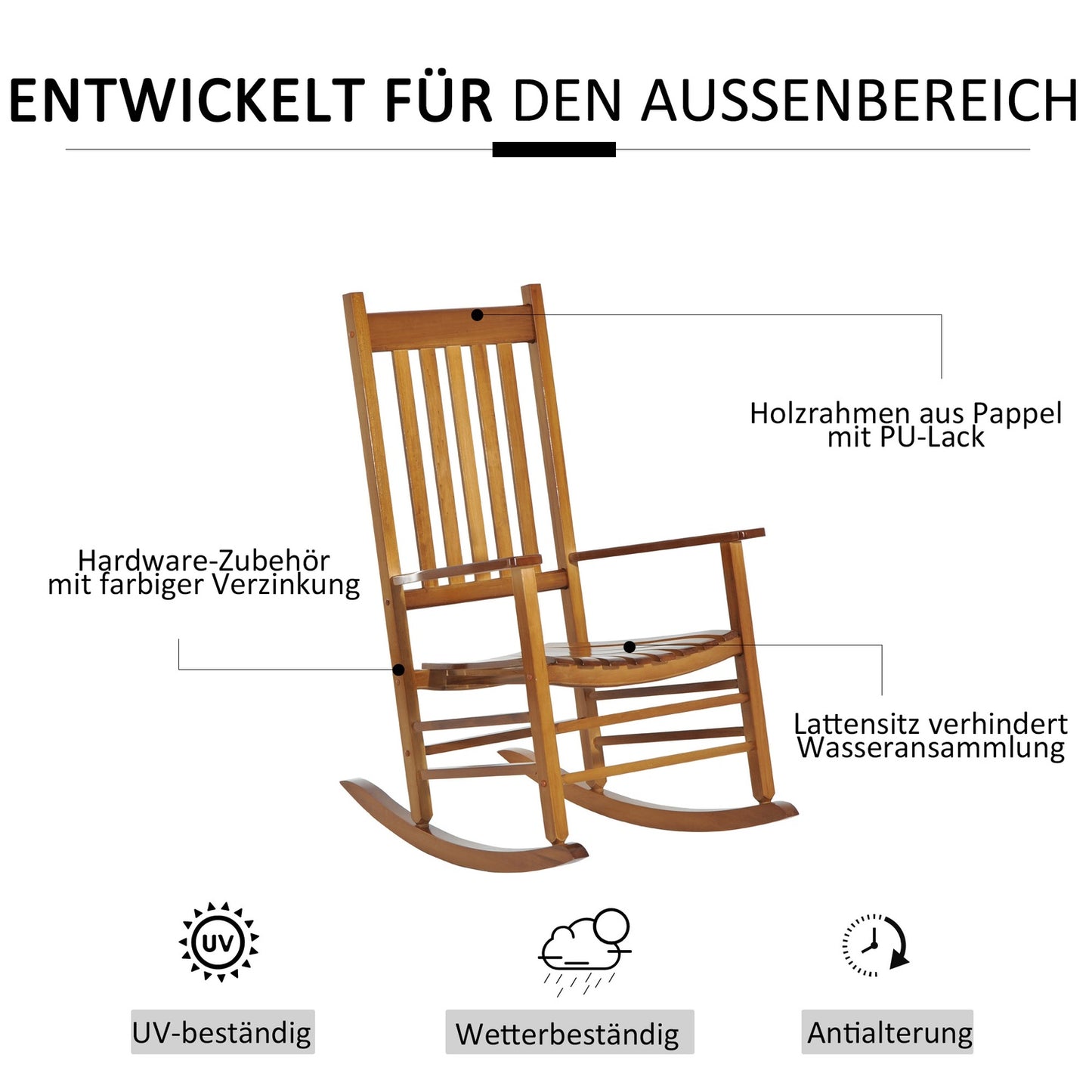 Wooden rocking chair with armrests, 69x86x115 cm
