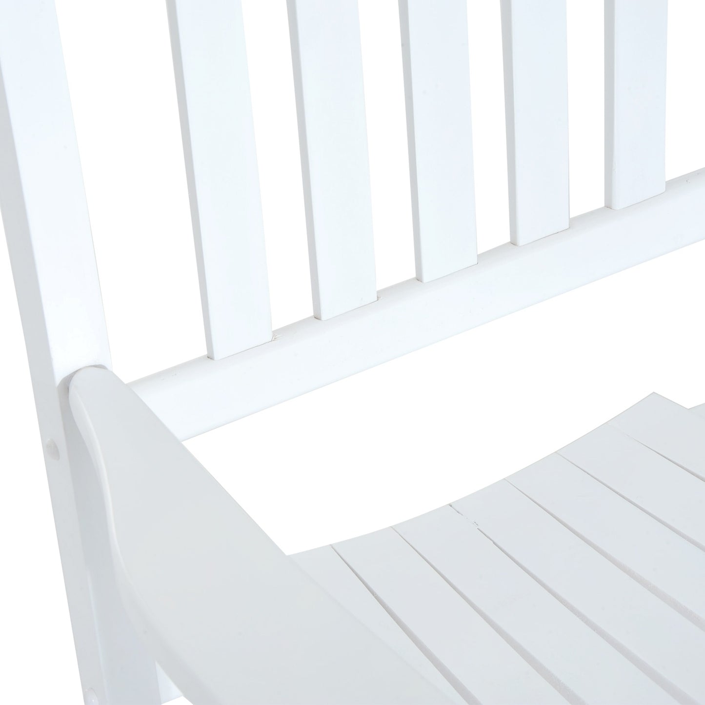 White wooden rocking chair with armrests for garden relaxation