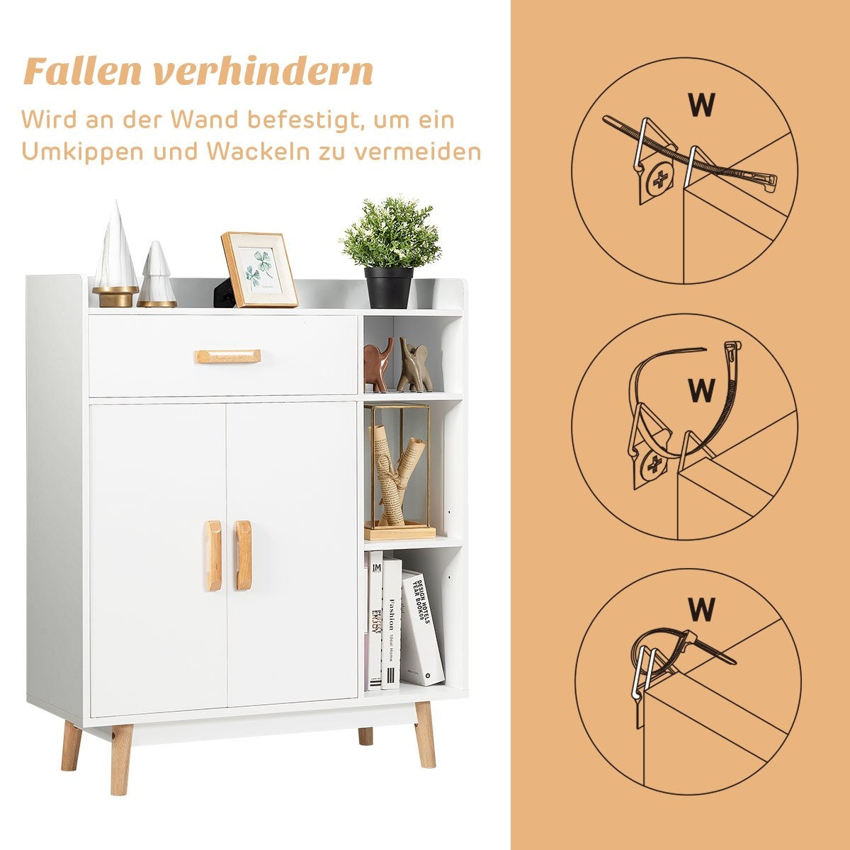 Wooden Sideboard with Drawer and Adjustable Shelves