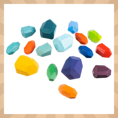 Wooden Stone Blocks for Kids – 16-Piece Set, Multi-Colored
