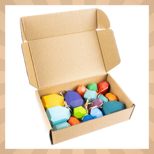 Wooden Stone Blocks for Kids – 16-Piece Set, Multi-Colored