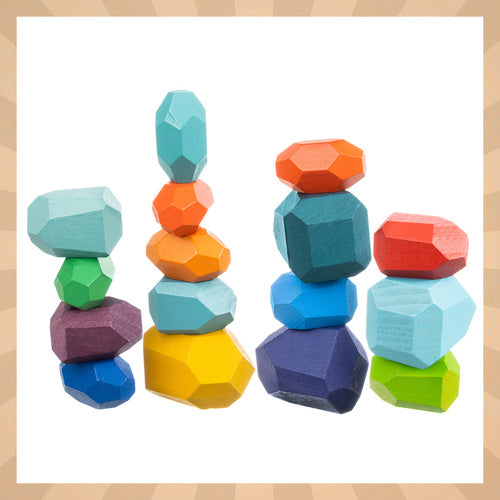 Wooden Stone Blocks for Kids – 16-Piece Set, Multi-Colored