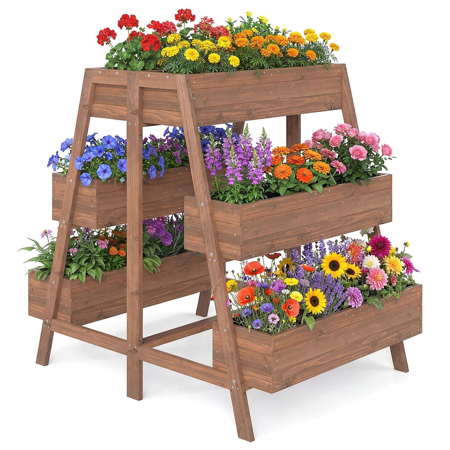 Wooden Tiered Raised Garden Bed with 6 Planters, 126x90x115 cm