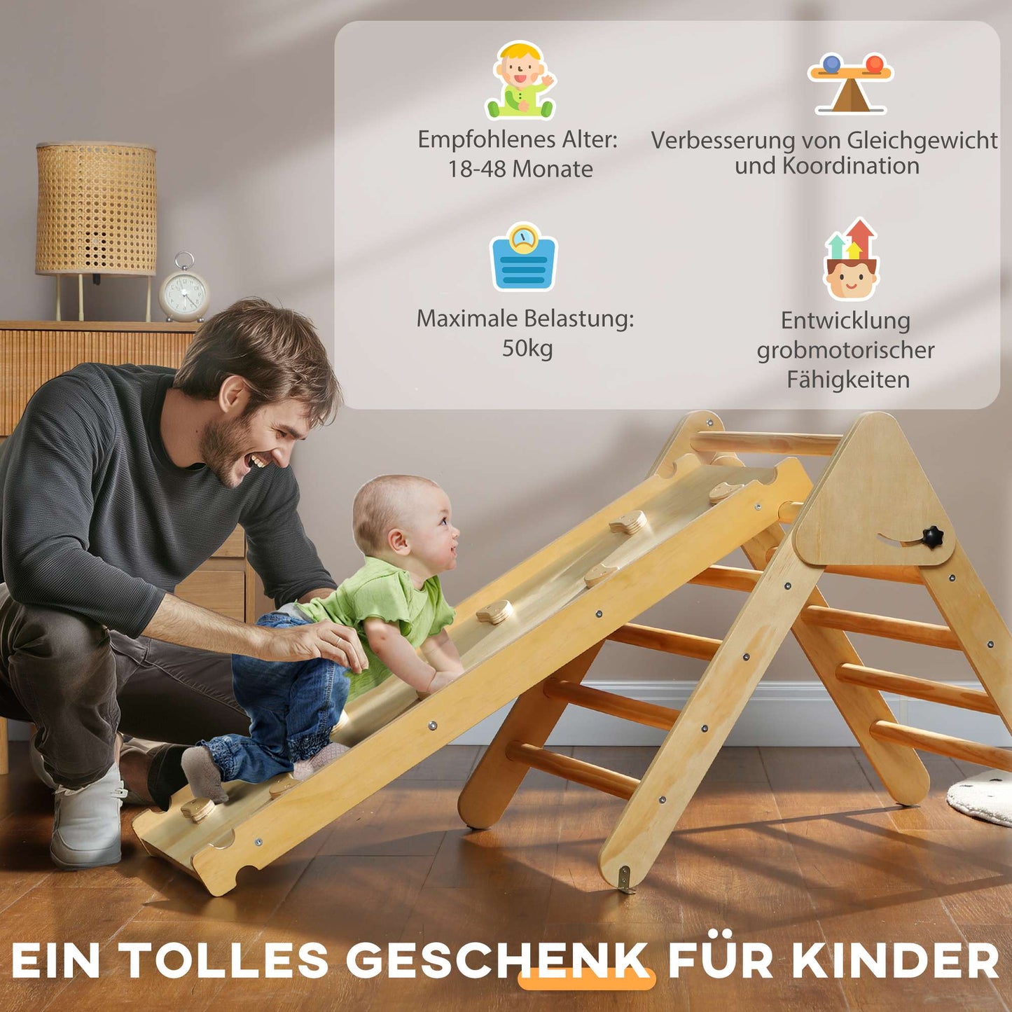 Wooden Toddler Climbing Set with Ramp, Ages 18-48 Months
