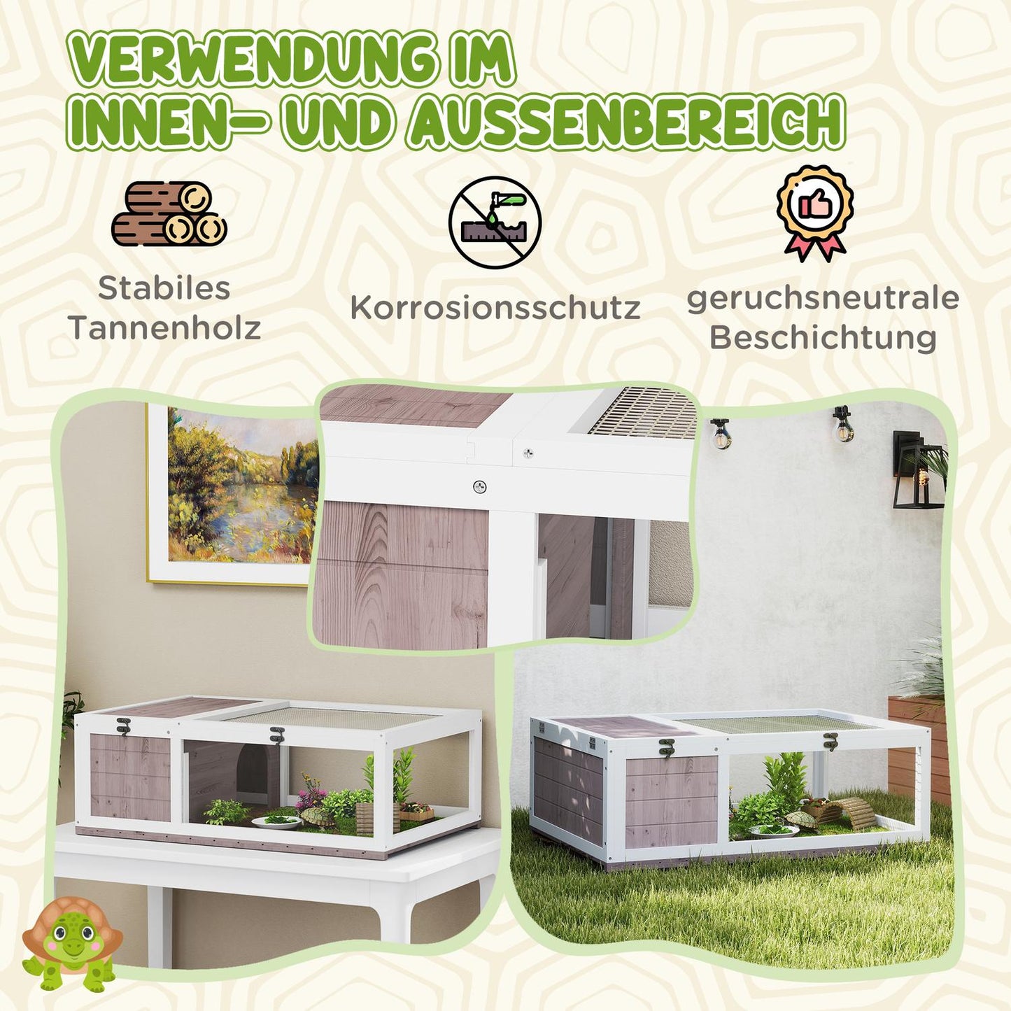 Wooden Tortoise House, Hinged Top, 91x60.5x32 cm